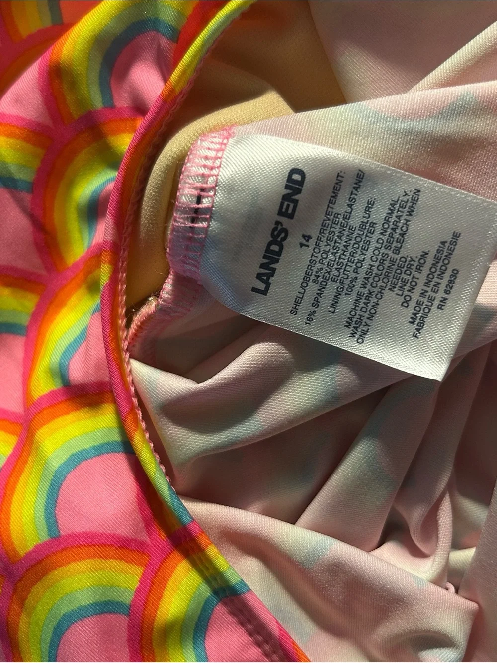 Lands' End Pink Rainbow Scallop Swim Top